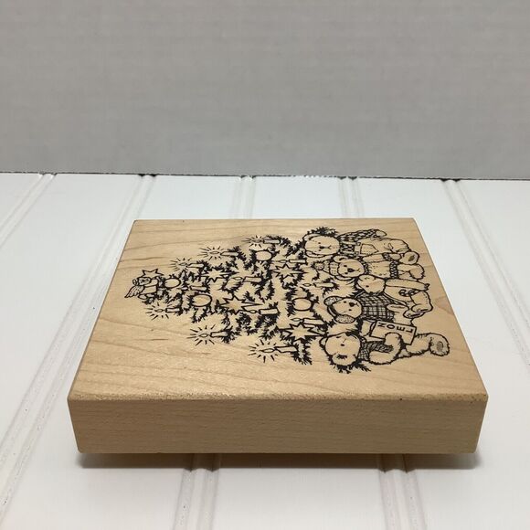 Teddy Bears Candles Christmas Tree PSX K-1885 Rubber Stamp Vintage 1996 New - Picture 4 of 8
